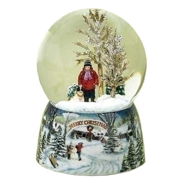 Roman Boy and Dog Merry Christmas Musical Snow Globe 5.5" Plays Over