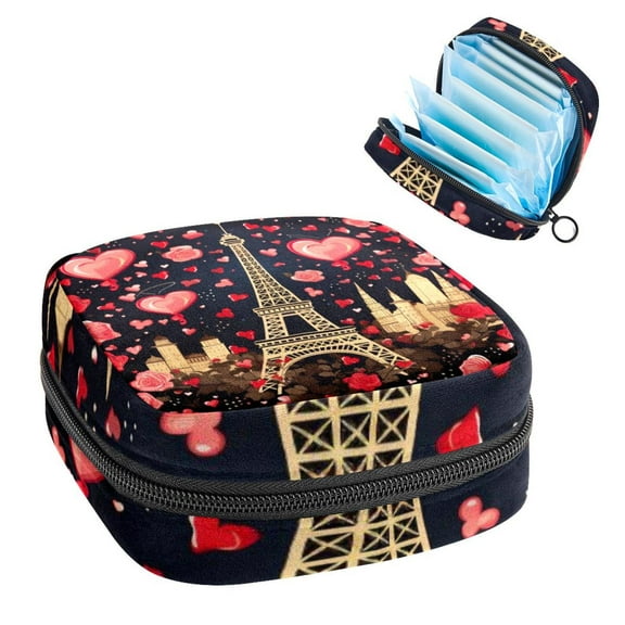 Valentine's Day Sanitary Napkin Bags Storage Bag Hiking Pouch Small Canvas Zipper Pouch, 4.7x6.6x6.6 in, Period Purse for Feminine Hygiene Products
