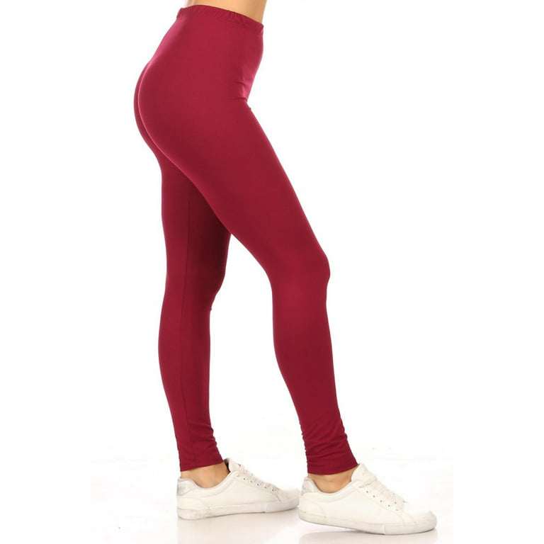 Women's Soft Casual High Waist Solid Full Length Leggings Made in USA