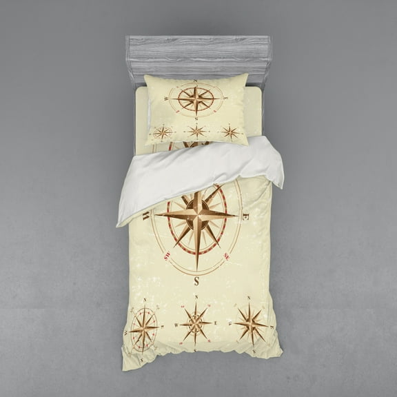 Ambesonne Vintage Bedding Set 3 Pcs, Compass Nautical Retro, Twin, Beige Tan