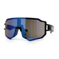 thumbnail image 4 of Oversized Mens Color Mirror Rimless Shield Plastic MTB Sport Sunglasses Black Blue - Blue Mirror, 4 of 7