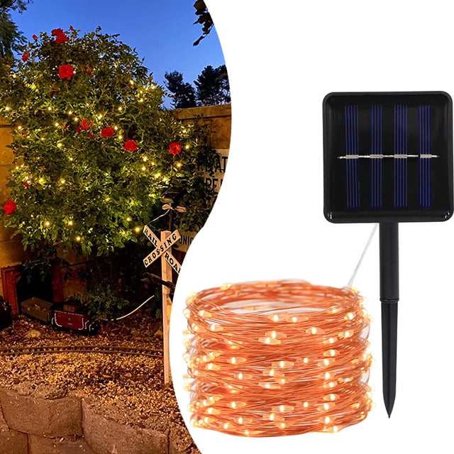 Luces de colores de alambre de cobre, energía solar, luces para interiores y exteriores, luces de alambre de cobre, luces para patio, balcón, impermeables