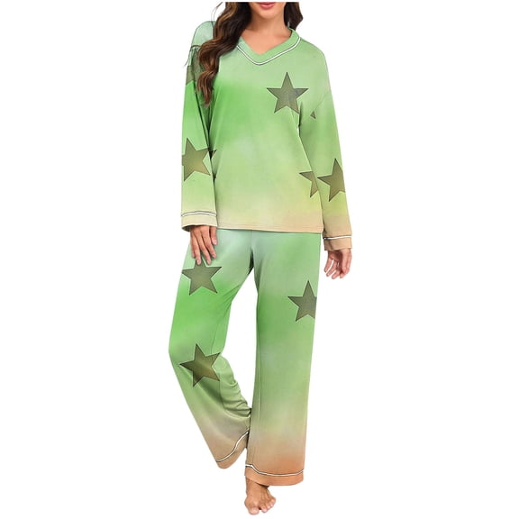 ZUKMRJPC Womens 2 Piece Pajama Set Long Sleeve Pjs Fashion Star Print Tops & Pants Casual Soft Cotton Sleepwear Homewear Set
