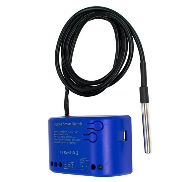 Interruptor Inteligente Zigbee de 1 Unidad con Sensor de Temperatura, Relé Pasivo de Contacto Seco, Compatible con la Aplicación Tuya Smart Life, 7-32 V