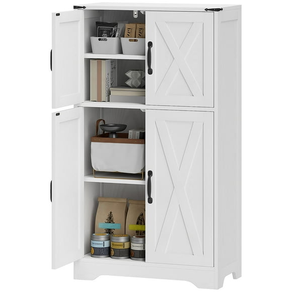 CoSoTower Farmhouse Kitchen Pantry, Freestanding Kitchen Pantry Storage Cabinet with Barn Doors and Adjustable Shelves, White