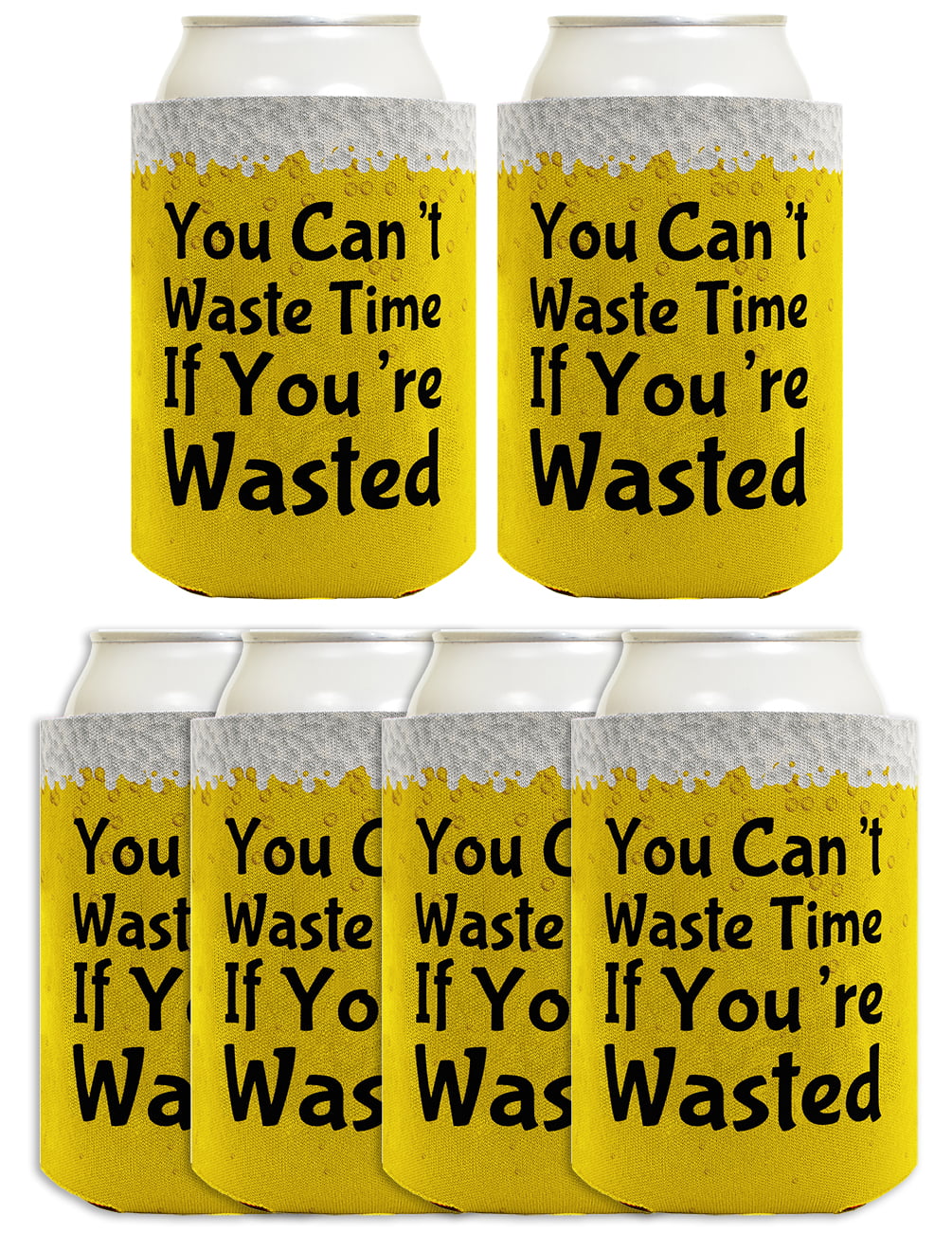ThisWear Funny Beer Coolie Waste Time Wasted Drinking Gag Gift 6 Pack Can  Coolie Drink Coolers Coolies Beer 