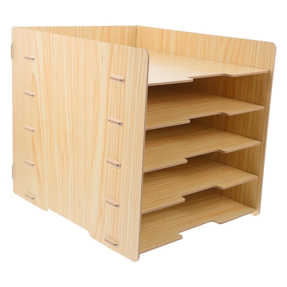 Raindrops Khaki Multi-Layer Wood File Organizer Desktop Folder and Paper Sorter for Office and Home