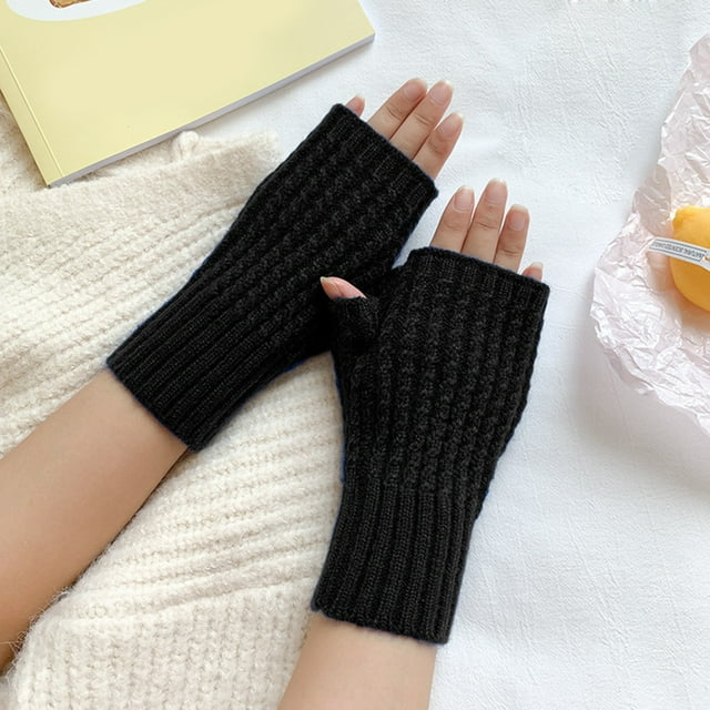 Women Autumn And Winter Solid Color Multicolor Twist Knitted Wool Half Gloves