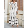 thumbnail image 3 of Women's 2025 Fall Wedding Guest Dresses Boho Floral Long Sleeve V Neck Flowy Elegant Maxi Dress Beach Clothes,White, 3 of 6