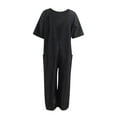 thumbnail image 4 of Dazajoo Black Jumpsuits for Women Short Sleeve Lounge Onesies Solid Casual Loose Overalls Straight Wide Leg Rompers Lightweight Work Jumpsuit with Pockets on Clearance Black L, 4 of 6