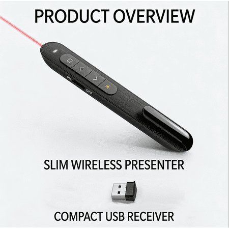 Wireless Presenter with Red Laser Pointer, 2.4GHz Presentation Remote Clicker for PowerPoint Keynote, Plug & Play Slide Advancer USB Page Turner