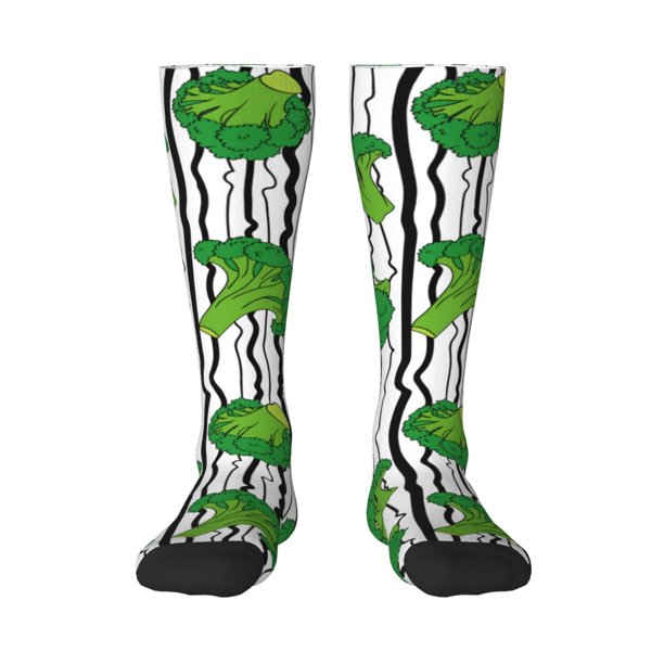 Fotbe Broccoli 2 Calcetas Divertidas Estampadas para Hombre y Mujer, Calcetas de Algodón hasta la Rodilla para Caminar, Correr, Enfermería y Embarazo