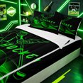 thumbnail image 2 of Erosebridal Neon Hockey Player Zipper Twin Comforter Sets with Fitted Sheet and 2 Pillowcases for Boys Men, Glowing Puck Print Zipper Bedding Set, Black Green, 4-Piece, 2 of 6