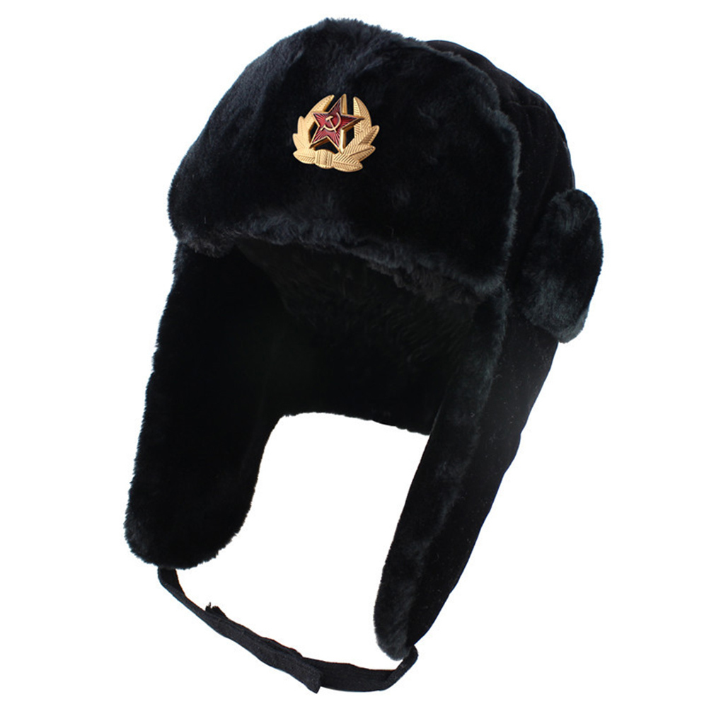 CondFun Cotton Unisex Men Women Russian Ushanka Badge Bomber Hat Pilot Hat Winter Hat with Earflaps Winter Warm Hat