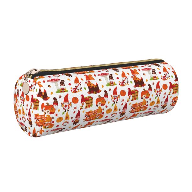 Disketp Autumn Gnome Estuche Organizador de Lápices de Cuero, Estuche de Oficina con Cremallera para Bolígrafo y Lápiz