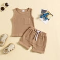 thumbnail image 3 of Xudanell Boy Baby Sleeveless Clothes Kids Jogging Lace up Shorts Suits Toddler Suit for Boys 6-12 Months, 3 of 8