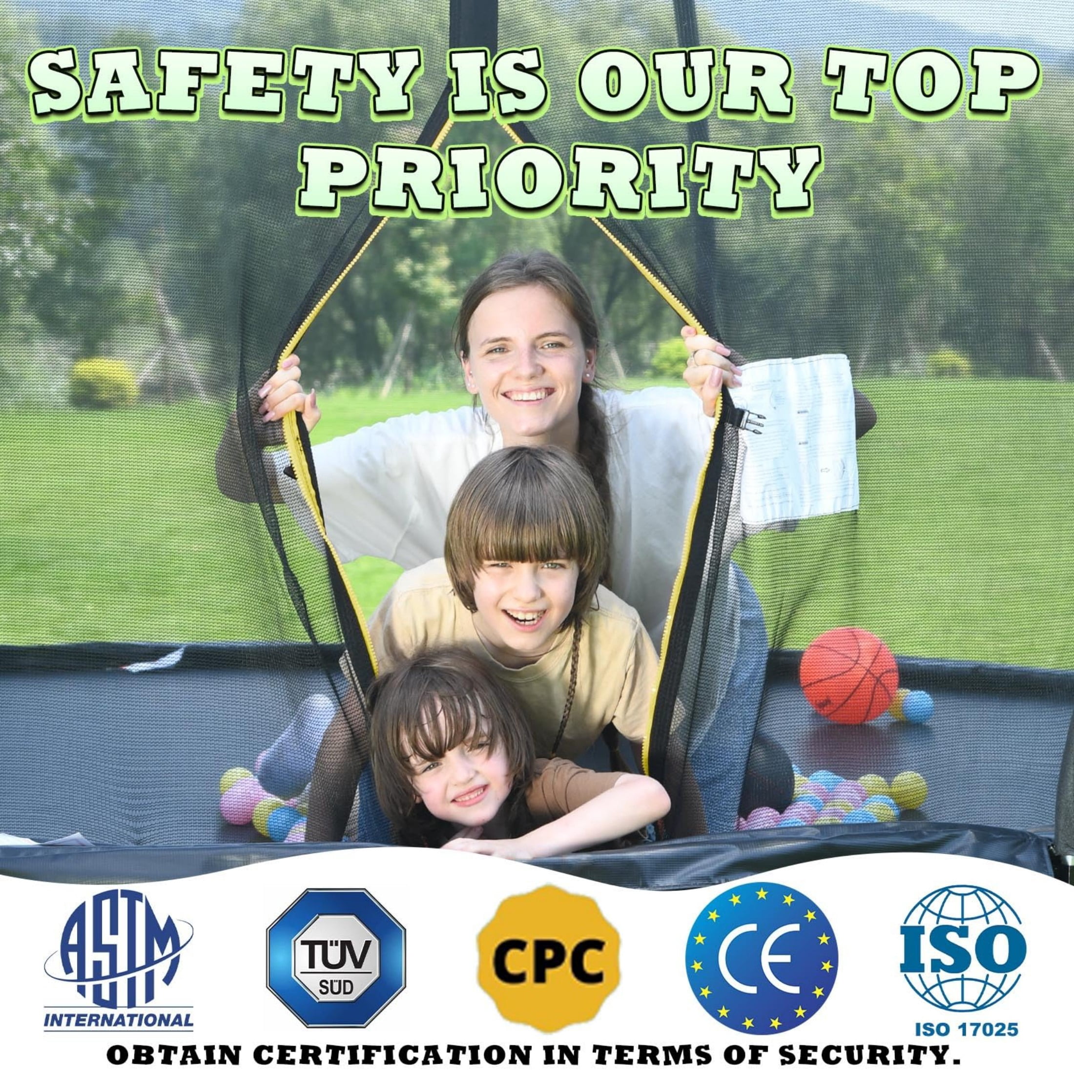 ACWARM HOME Black Trampoline 8FT for Kids and Adults with Safety Enclosure Net, Anti-Rust