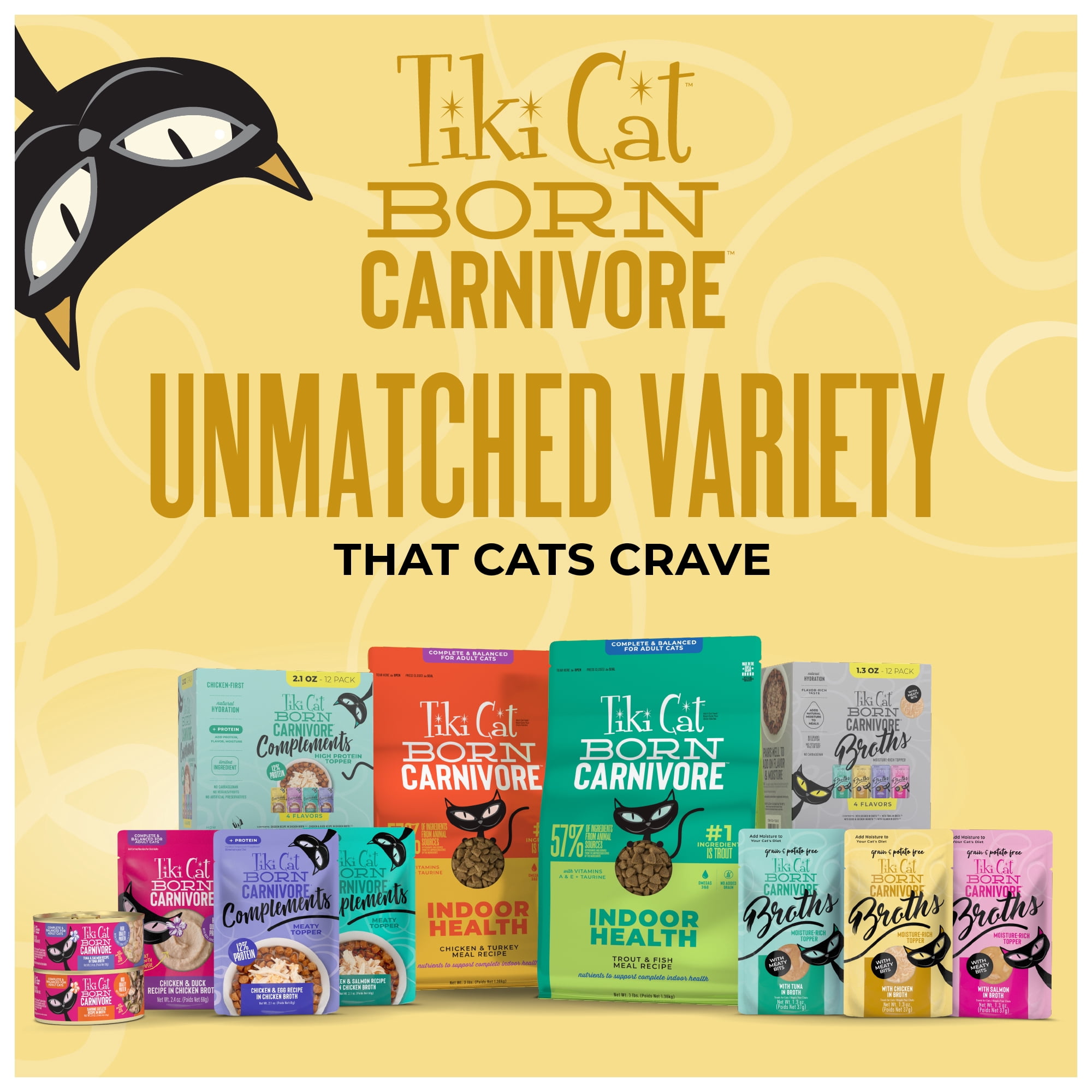(4 pack) Tiki Cat Born Carnivore Broths Wet Cat Food Topper, Chicken, 1.3 oz. Pouch