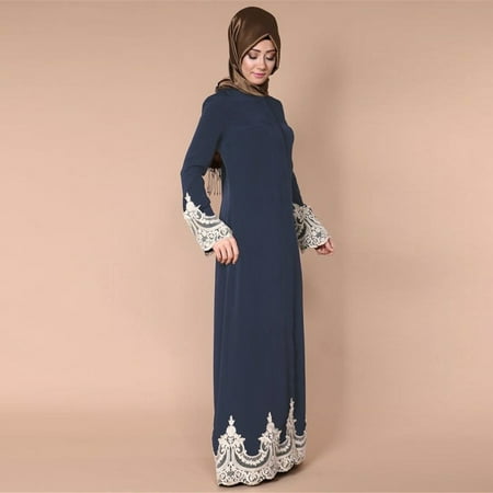 

Middle Eastern Turkish Fashion Full Buckle Muslim Lace Robes Muslim Long Dress
