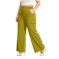 thumbnail image 3 of ClodeEU Women's Plus Size High Waisted Stretchy Wide Leg Pants,Casual Trousers with Pockets Green,Women's Plus XXXXL, 3 of 9