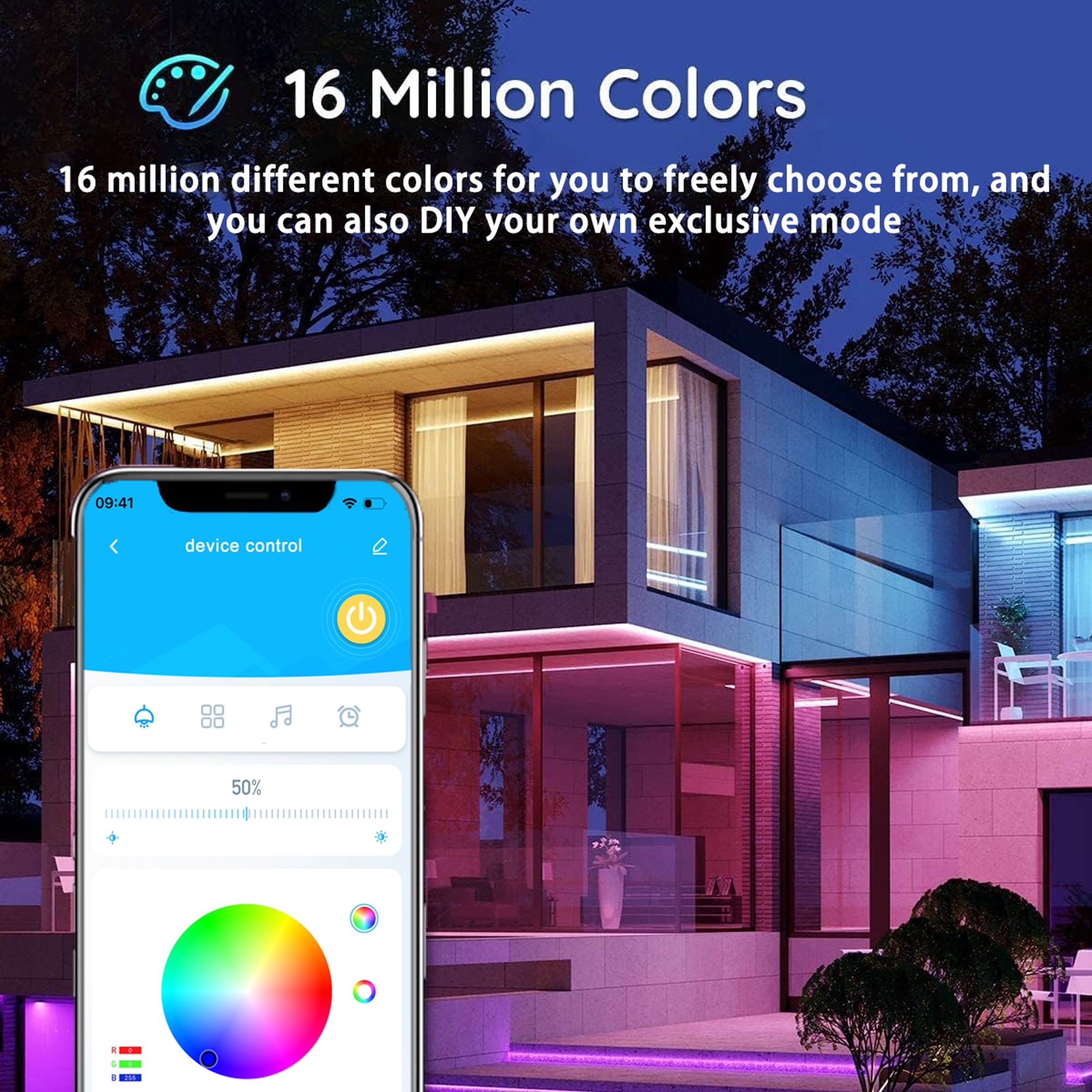DAYBETTER 100ft Outdoor LED Strip Lights Waterproof IP67,RGB Led Light Strips with Remote Control and Music Sync Mains Powered for Outside Garden House Pool Roof Lawn Decor(2 Rolls of 50ft)