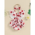 thumbnail image 5 of Musuos Newborn Girl Summer Outfit, 3 6 12 18Months Flower Strawberry Print Fly Sleeve Romper with Hairband Summer Clothes, 5 of 9