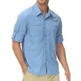 thumbnail image 6 of Pdbokew Men's Sun Protection Fishing Shirts Long Sleeve Travel Work Shirts for Men UPF50+ Button Down Shirts with Zipper Pockets Mist Blue 2XL, 6 of 7
