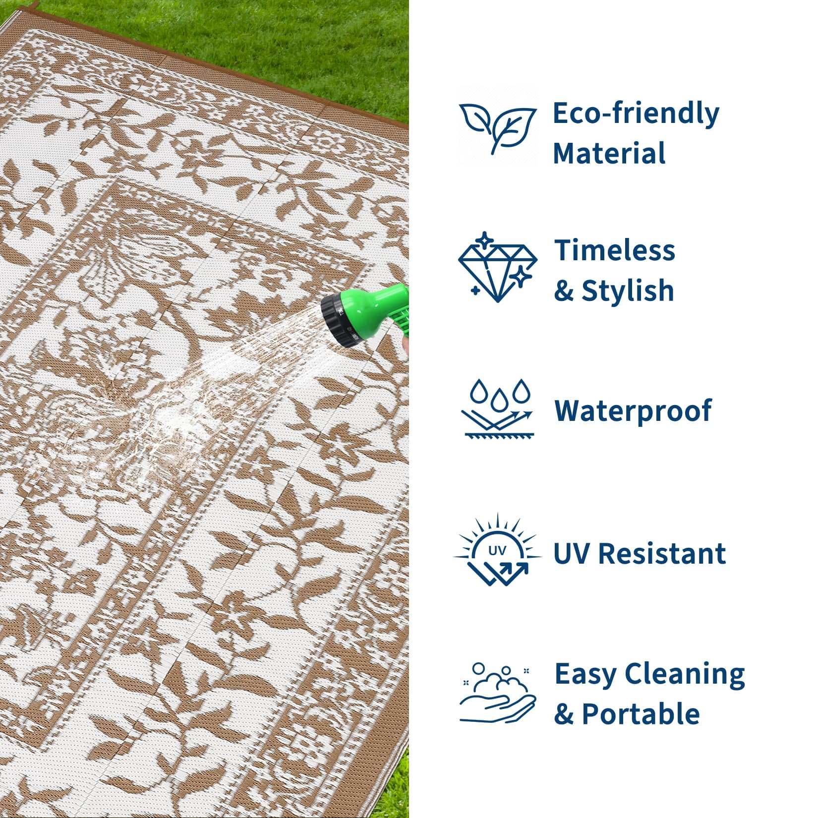 Soonbuy 9x12 FT Outdoor Rug, Waterproof Reversible Plastic Straw Outdoor Patio Rug, Botanical Grove Vintage Cottage Outdoor Area Rug Carpet for RV, Deck, Picnic, Beach, Backyard