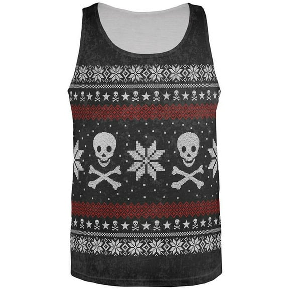 Ugly Christmas Sweater Pirate Skull and Crossbones All Over Mens Tank Top Multi LG