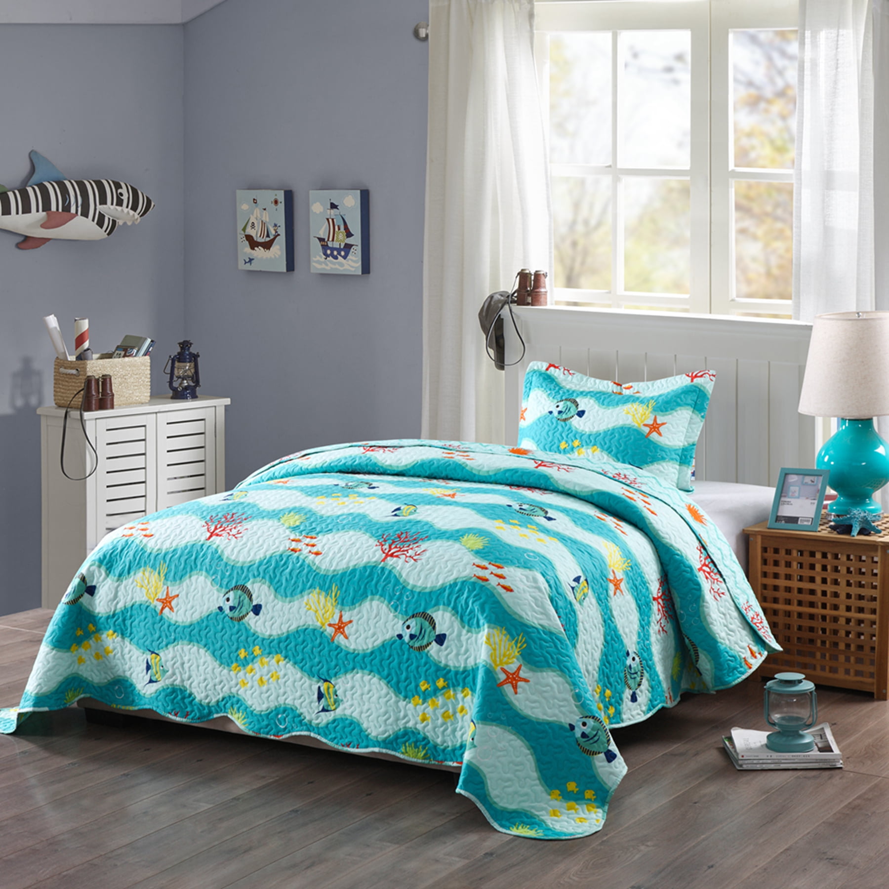 Blanket & Sham Twin 2 Pc Kids Butterfly Printed Quilt Bedspread Set 
