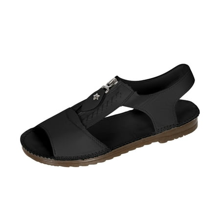 

Clearance JeashCHAT Women s Flat Sandals Peep Toe Slingback Ankle Strap Sandals Comfortable Summer Sandals Walking Sandals