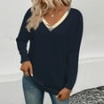 thumbnail image 2 of XPMWRP Womens Long Sleeve Oversized Tops V Neck Color Block Lightweight T Shirts Comfy Soft Loose Fit Fashion Pullover Navy XXL, 2 of 6