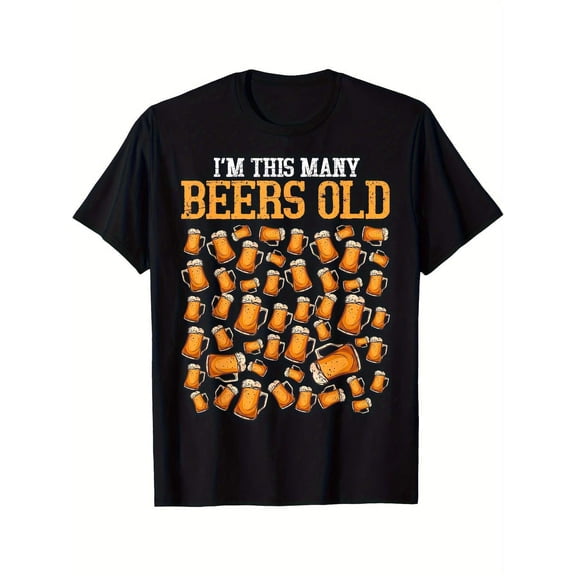 Funny 50 Year Old Beer Drinking Gag Gift, 50th Birthday Printed T-shirt Comfortable Breathable, Casual Short Sleeve, Daily Wear, All Season, Men 220g