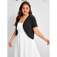 thumbnail image 4 of SHOWMALL Women's Plus Short Sleeve Bolero Shrug for Dresses Cropped Cardigan Open Front Summer Shoulder Cover Up Black 5X, 4 of 7