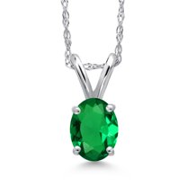 Gem Stone King 10K White Gold Simulated Green Pendant Necklace for Women | 0.40 Cttw | Gemstone Birthstone | Oval 6X4MM | With 18 inch Chain