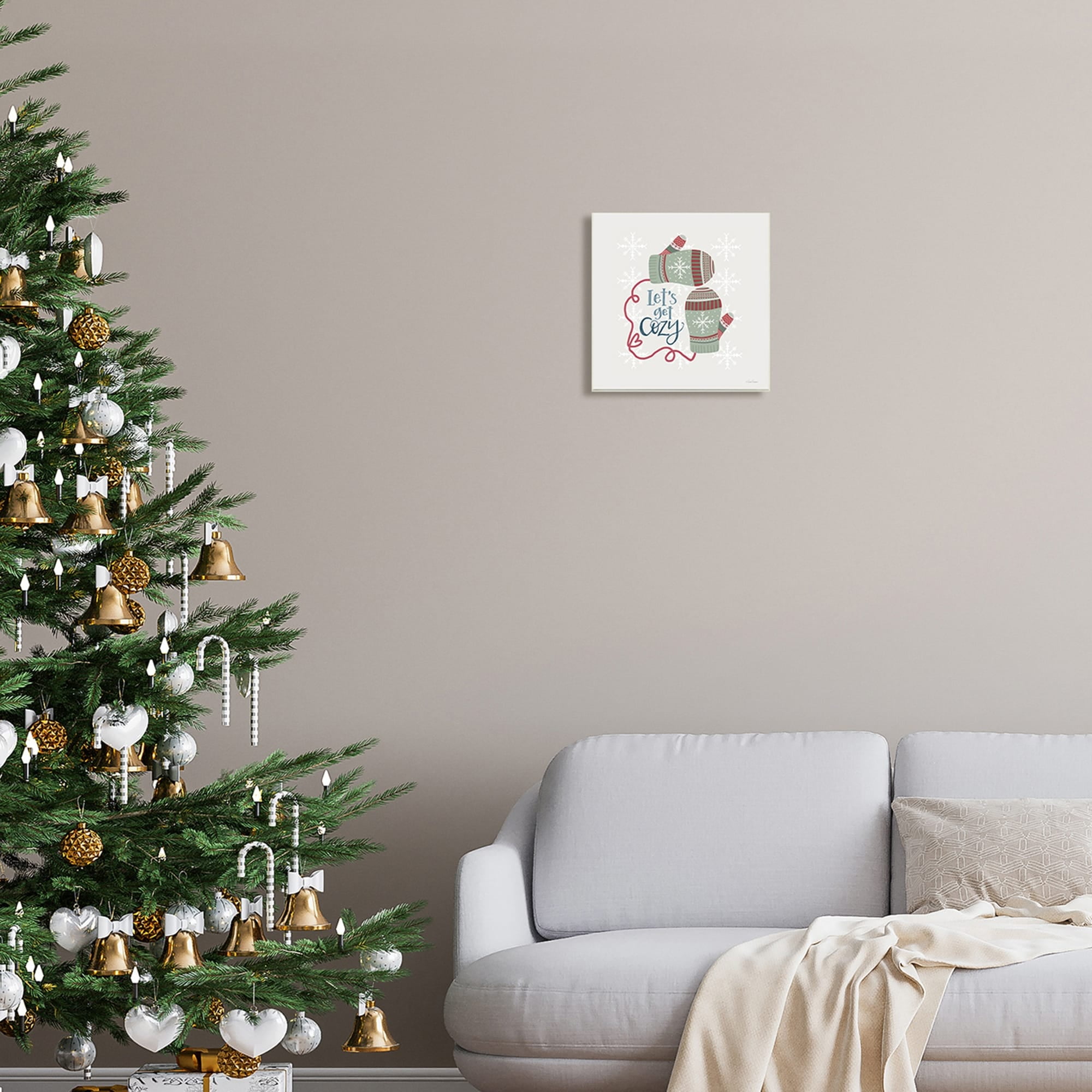 Let's Get Cozy Winter Mittens Snowflake Pattern Inspirational Graphic Art Unframed Art Print Wall Art