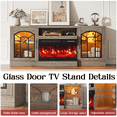 thumbnail image 3 of Waleaf 60" TV Stand with 3-Sided Glass Electric Fireplace, Modern Media Entertainment Center for TVs up to 65", Slim Wood Console with 21-Mode LED Lights & Adjustable Shelves, 3 of 8