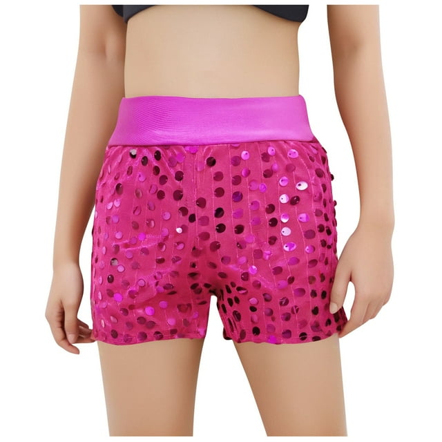 Odeerbi 5-14 Años Niños Niñas Pantalones Cortos Metálicos Brillantes Para Baile Pantalones Cortos Deportivos Atletismo Etapa Rendimiento Conjuntos Pantalones Cortos Elásticos de Cintura