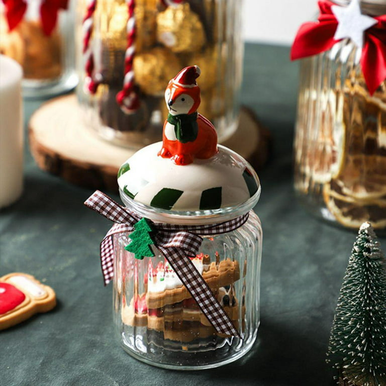Christmas Candy Jar Christmas Themed Cookie Jar Practical Glass Durable Gift for Friends Teachers Home Decoration, Size: 15*8*7.5CM, Clear