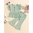 thumbnail image 2 of Honganda 1-5T Girls Summer 2PCS Pants Sets Flying Sleeve Button A-line Tops Flared Pants Sets, 2 of 5