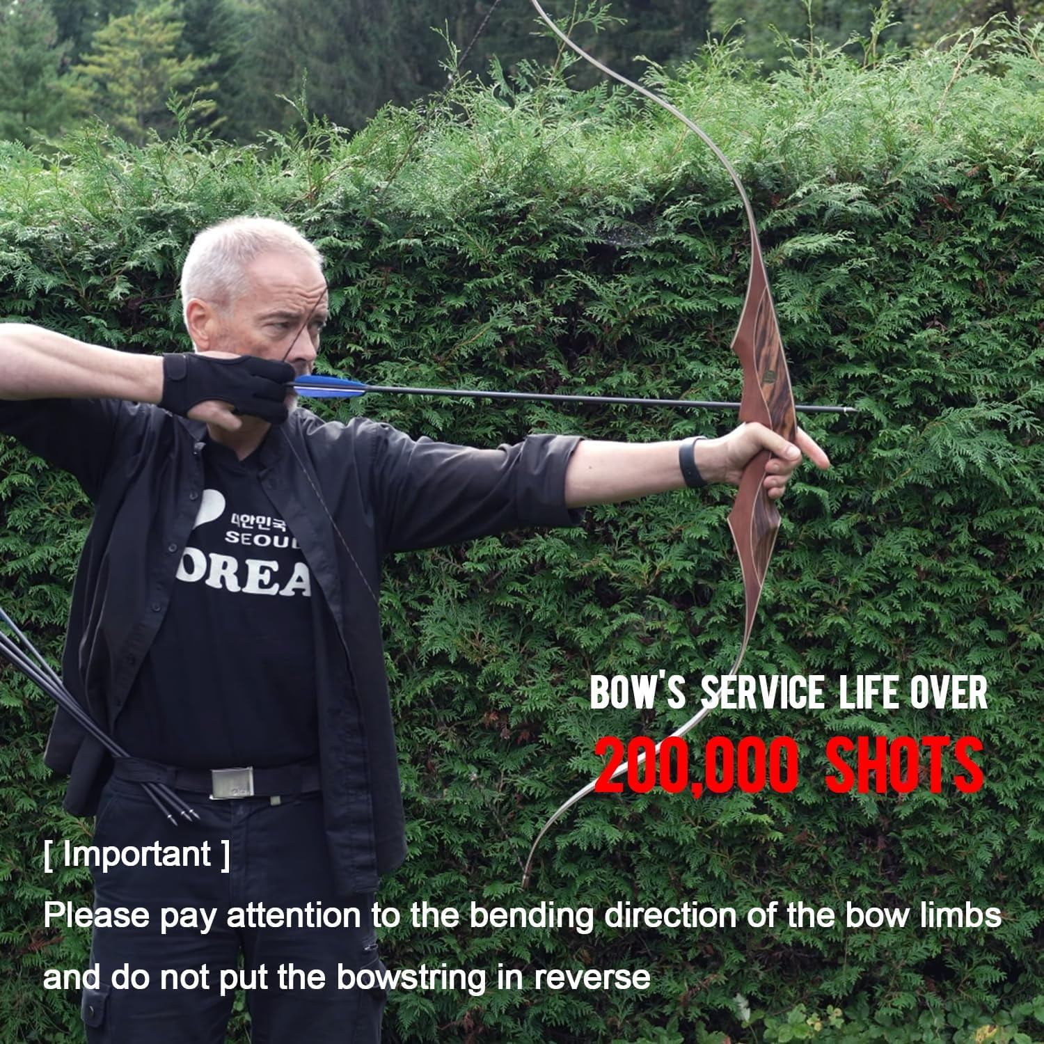 Sanlida Archery 60" Royal X8 One-Piece Bow Traditional Wooden Hunting Bow Handmade Hunting Bow and Arrows Kit for Adults & Traditional Archers, RH Only (35lbs, Dark Wood)