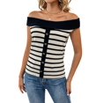 thumbnail image 2 of Womens Sweater Tops Summer Off Shoulder Sweaters Boat Neck Sleeveless Relaxed Fit Knitted Pullover Top Black S, 2 of 10