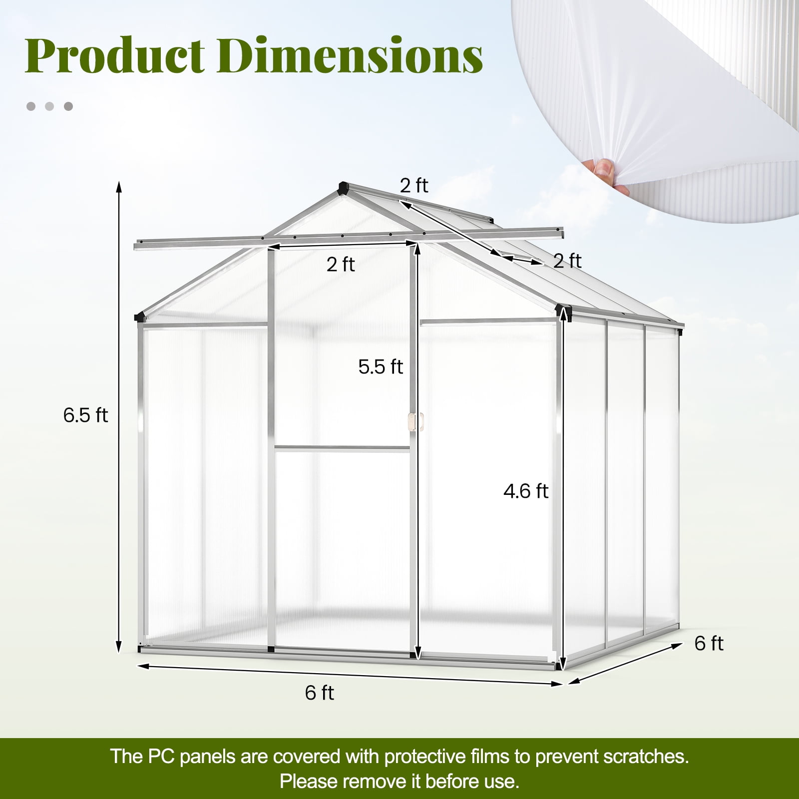 Gymax 6 x 6 FT Greenhouse for Outdoors Large Walk-in Green House w/ Rain Gutters