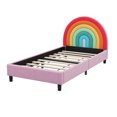thumbnail image 3 of MODERNLUXE Twin Bed Frame,Upholstered Platform Bed with Rainbow Headboard,Velvet Princess Bed for Boys & Girls,Teens,Pink, 3 of 7
