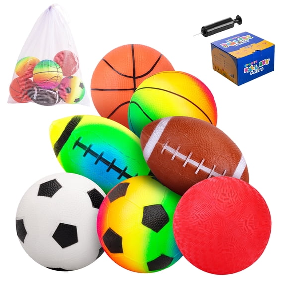PLAYZAP Balls for Toddlers 1-3, 7 Pcs Toddler Sports Balls Set, 5 Inches Playground Ball Soccer Ball Basketball Baseball Rugby for Kids Gift