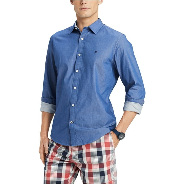 Tommy Hilfiger Broome Button Up Camisa para Hombre, Azul, XS Tommy Hilfiger Botones al frente