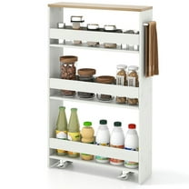 Topcobe Rolling Kitchen Slim Storage Cart Mobile Shelving Organizer with Handle, Portable Kitchen Carts on Wheels with Storage, White