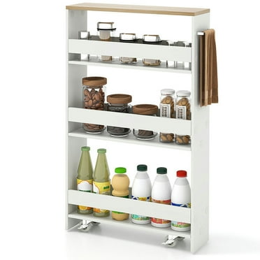 Topcobe Rolling Kitchen Slim Storage Cart Mobile Shelving Organizer with Handle, Portable Kitchen Carts on Wheels with Storage, White