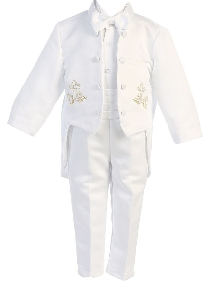 Angels Garment Baby Boys White 5 pcs Gold Embroidered Tuxedo 3-24M