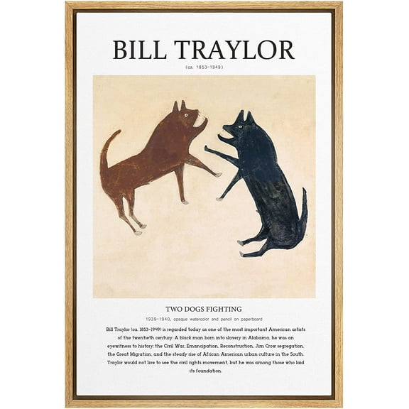 PixonSign Framed Canvas Print Wall Art Bill Traylor Two Dogs Fighting Animals Nature Illustrations Fine Art Rustic Scenic Relax/Calm Colorful for Living Room, Bedroom, Office - 16"x24" Natural